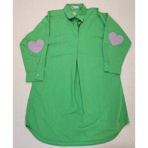 Caryn Lawn Green Long Sleeve Tunic Shirt Heart Elbow Patches Cotton Spandex